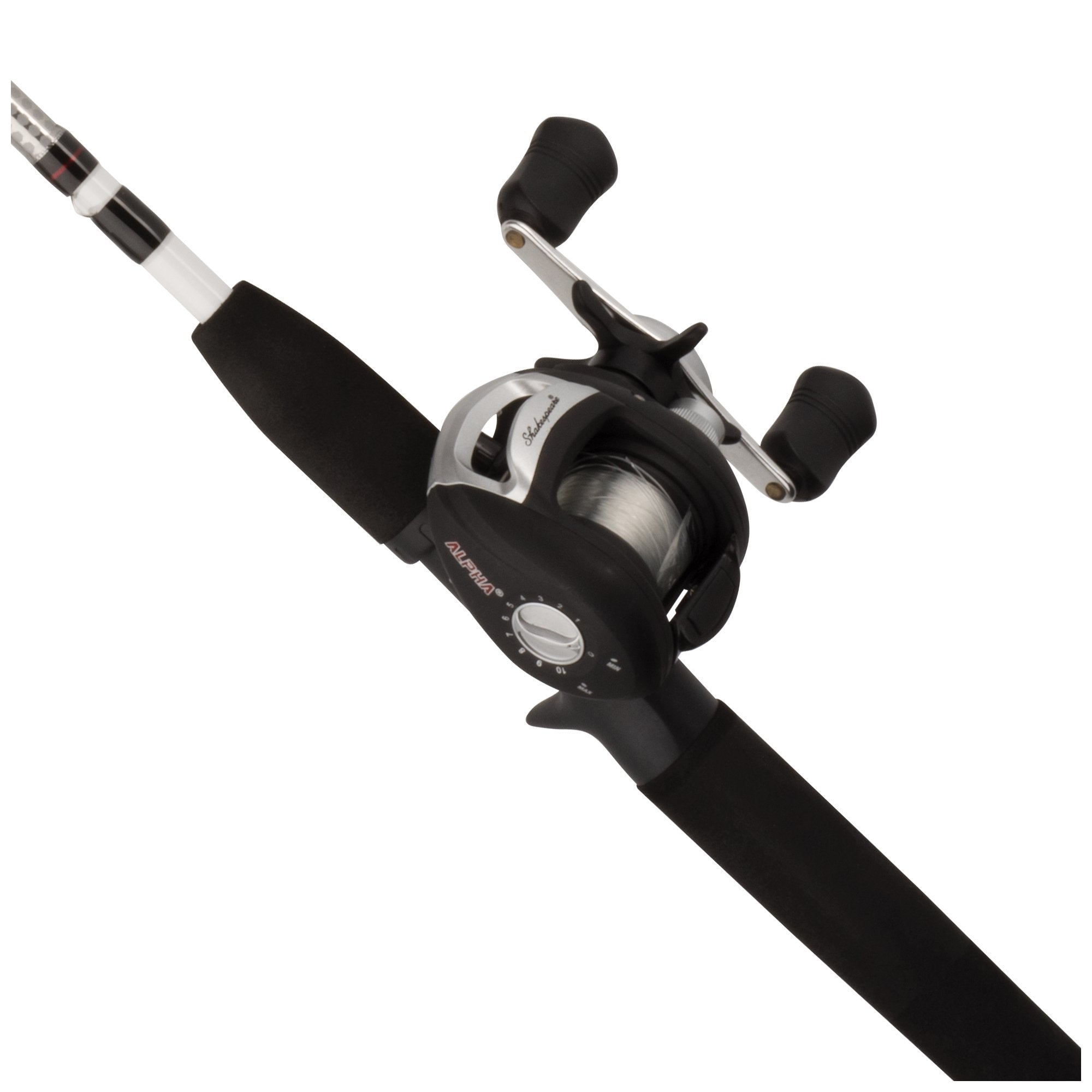 Shakespeare Alpha Baitcasting Reel And 6' Fishing Rod Combo, Low Profile Reel, Right/Left Handle Position, 2-Piece Tubular Glass