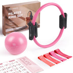 LIONSCOOL Pilates Ring Set - 14 Anti-Deformation Magic Circle with Padded Handles, Mini Ball, Resistance Bands, Guide & Bag (Pin