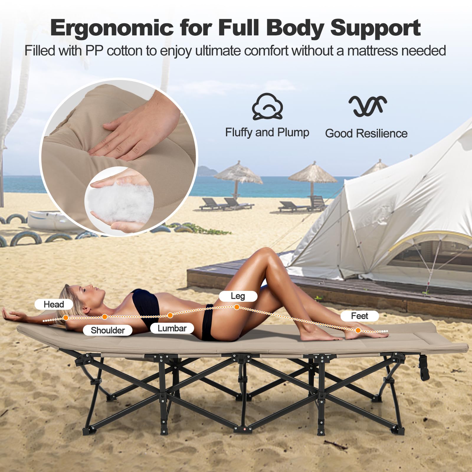 Komfott Camping Cot For Adults, Portable Folding Bed For Sleeping With Pad & Pillow Lightweight Tent Cot With Carry Bag, Ideal F