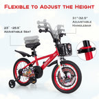 BABY JOY Kids Bike, 16 Inches Child Bike for 4-7 Years Old with Adjustable Height, Training Wheels, Storage Basket, Handbrake &