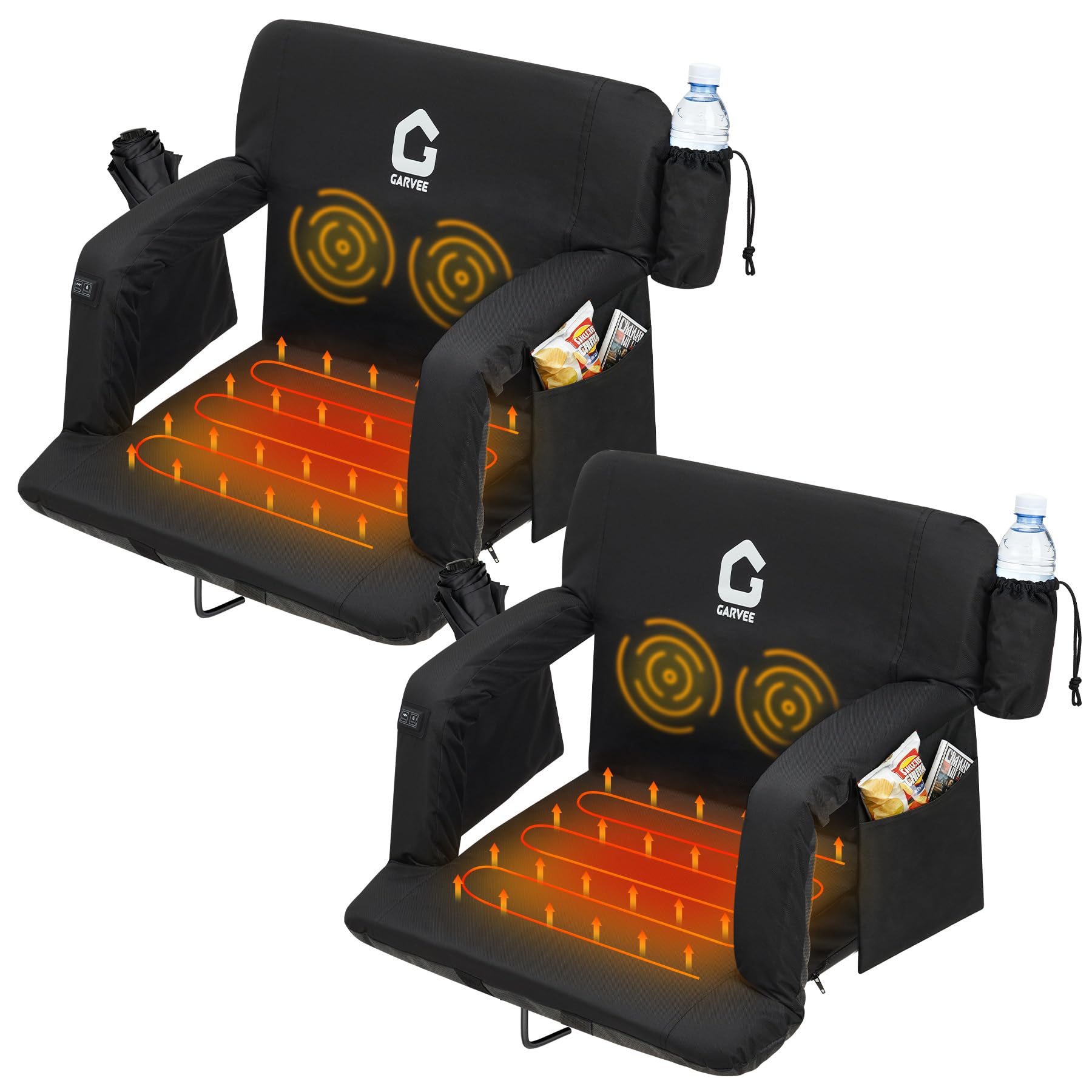 Massage & Heated Stadium Seats with Back Support and Padded Cushion - 3 Level Heating & Massage Extra Wide Bleacher Chair with A