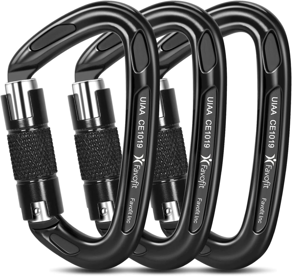 Locking Climbing Carabiners Heavy Duty - Favofit Uiaa Certified 25Kn (5620 Lbs) Rock Climbing Clips For Climbers - Large Caribea