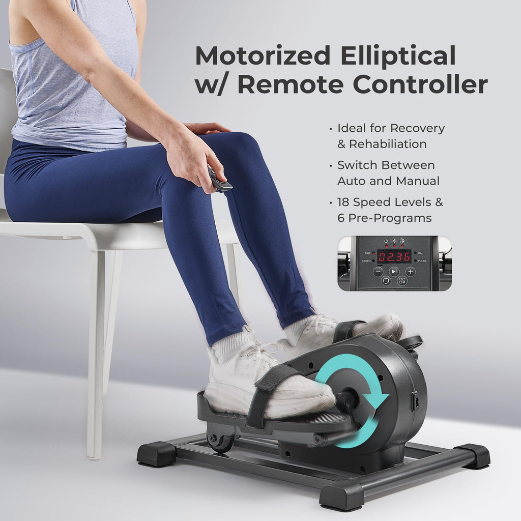 Sunny Health & Fitness Smart Motorized Mini Elliptical Trainer W/Remote Control, Indoor Under-Desk Pedal Exerciser For Seniors M