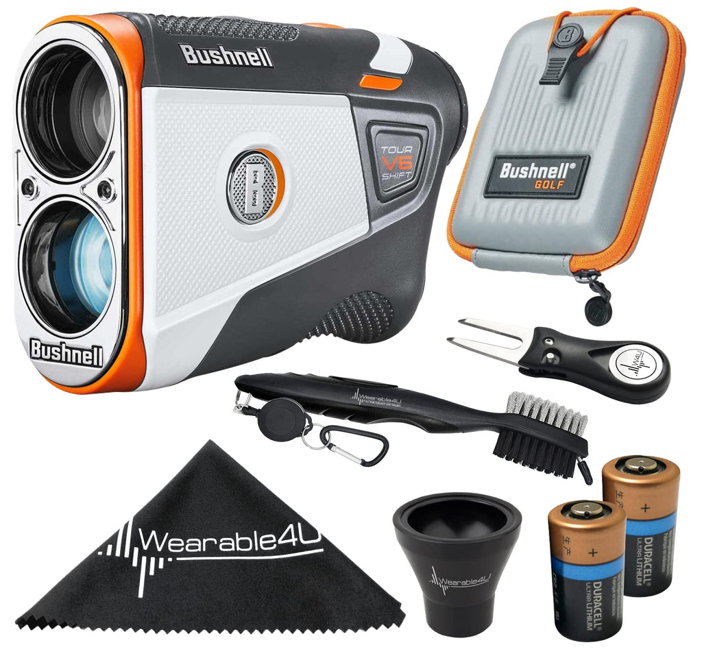 Bushnell Tour V6 Shift Laser Golf Rangefinder With Case 2X Batteries And Wearable4U Ultimate Golf 3 Tools Bundle