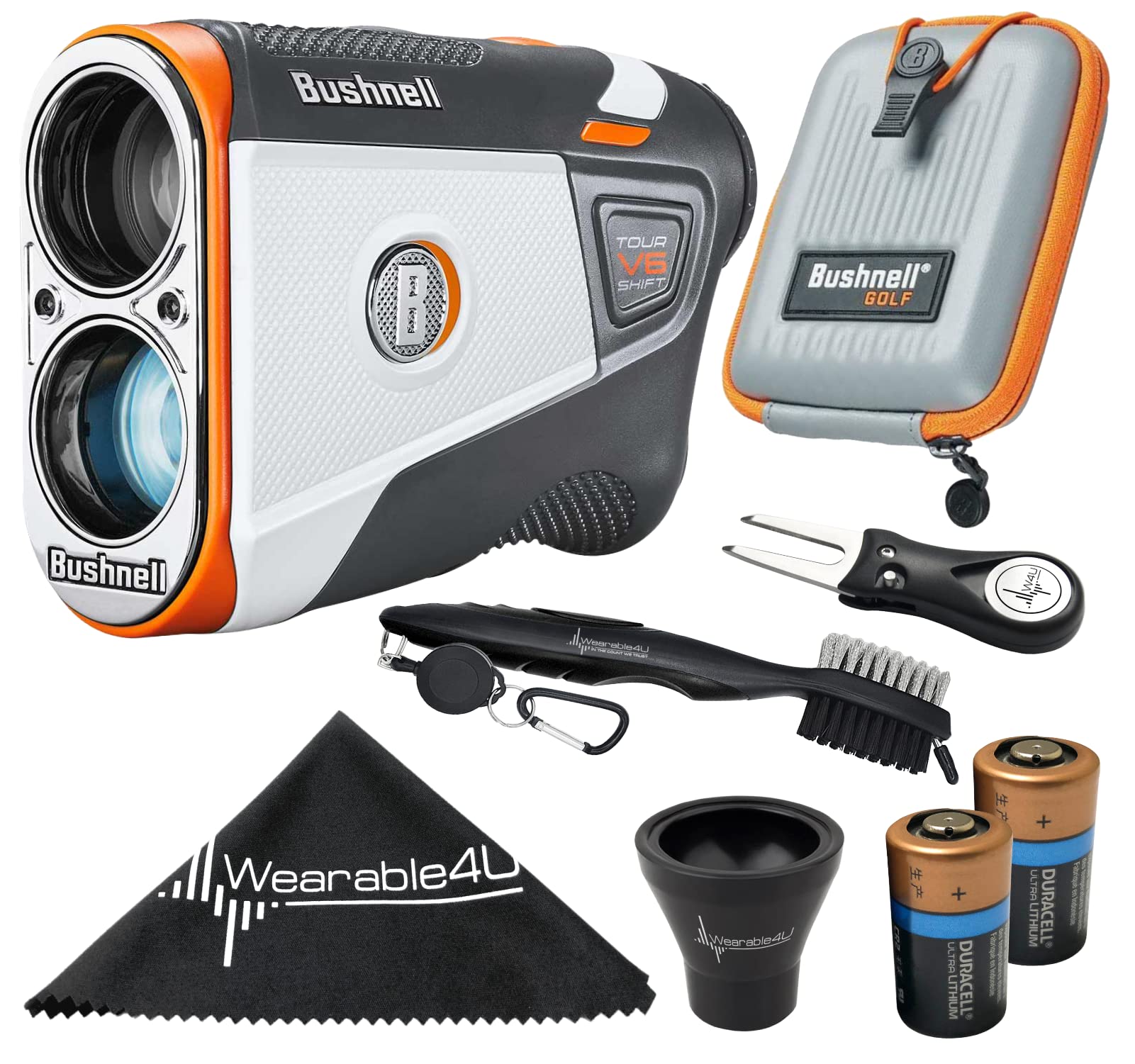 Bushnell Tour V6 Shift Laser Golf Rangefinder With Case 2X Batteries And Wearable4U Ultimate Golf 3 Tools Bundle