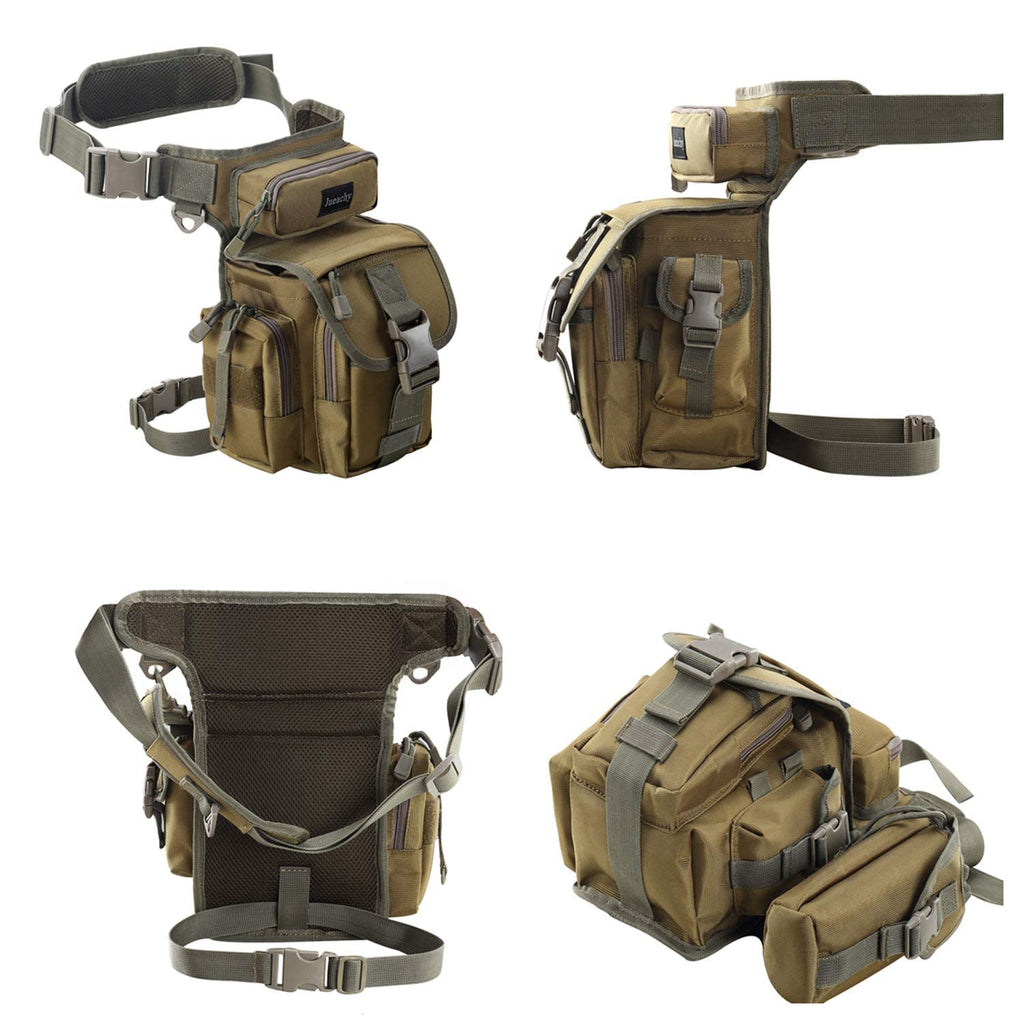 Jueachy Drop Leg Bag For Men Tactical Metal Detecting Thigh Pack With Water Bottle Pouch Tan