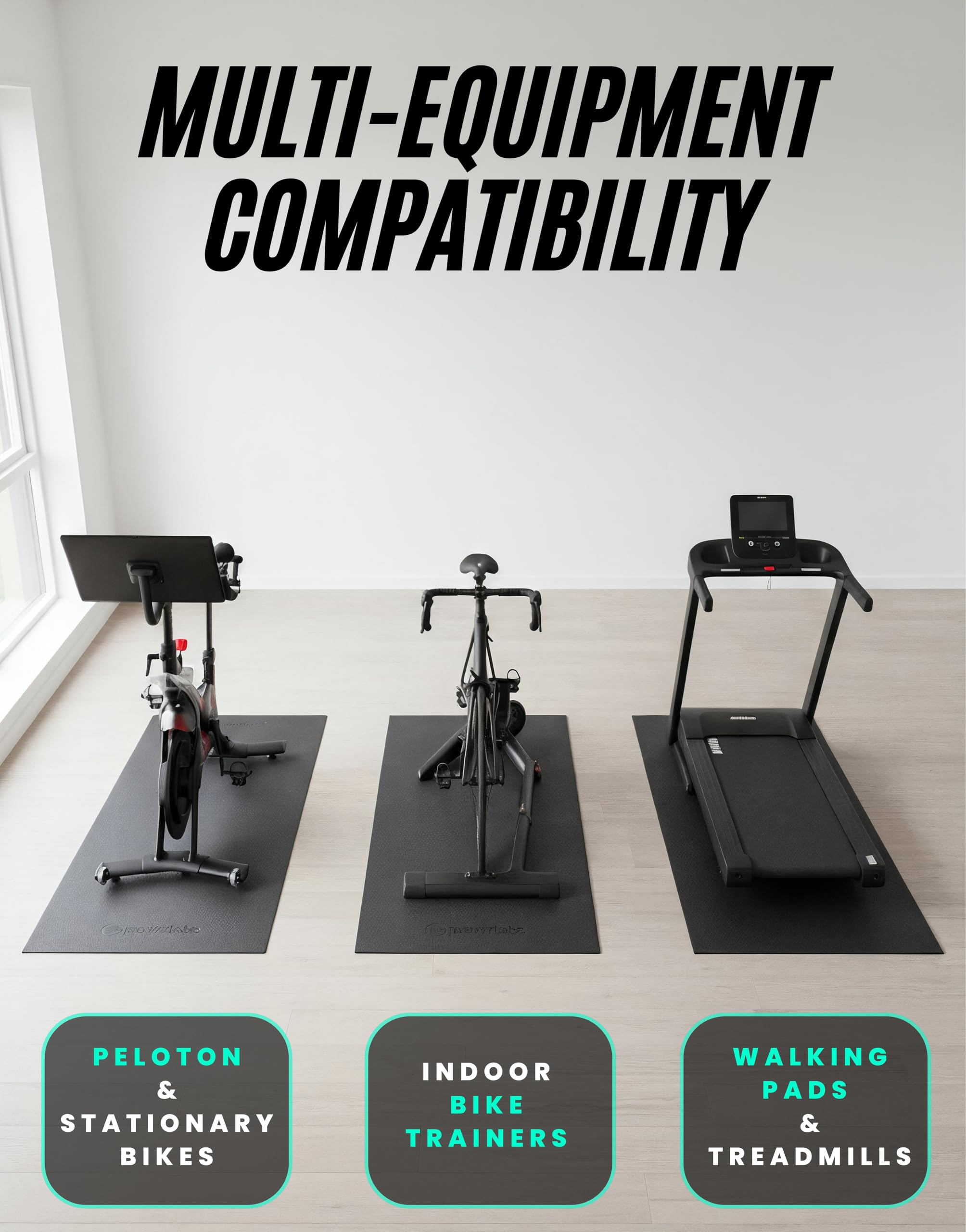Powr Labs Bike Mat Compatible With Peloton, Treadmill, Exercise Equipment, Elliptical, Walking Pad, Indoor Bike Trainers, Home G