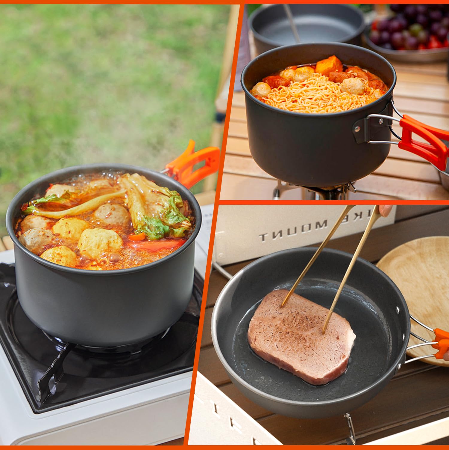 Gutsdoor Camping Cookware Set Lightweight Backpacking Mess Kit, Non-Stick Cooking Equipment Camping Pots And Pans Set With Stora