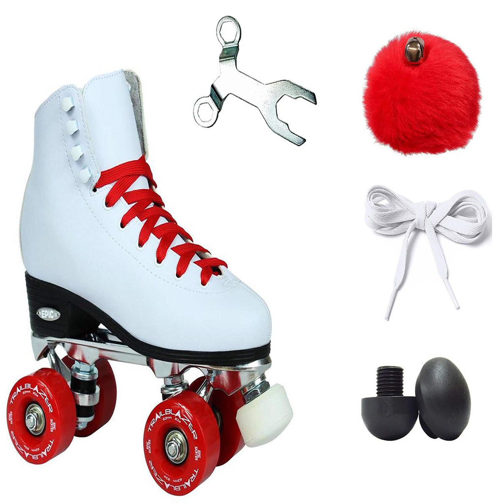 Epic Skates Classic High-Top Quad Roller Skates With Red Wheels, Ladies 8