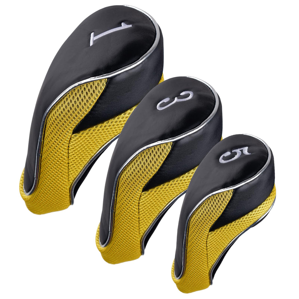 Andux Golf 460Cc Driver Fairway Wood Club Head Covers Hook & Loop Set Of 3 Yellow
