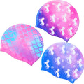 Syhood 3 Pcs Kids Swim Caps Baby Waterproof Bathing Caps Children Cartoon Swimming Hat for Long Short Hair Kids Boys Girls (Vivi