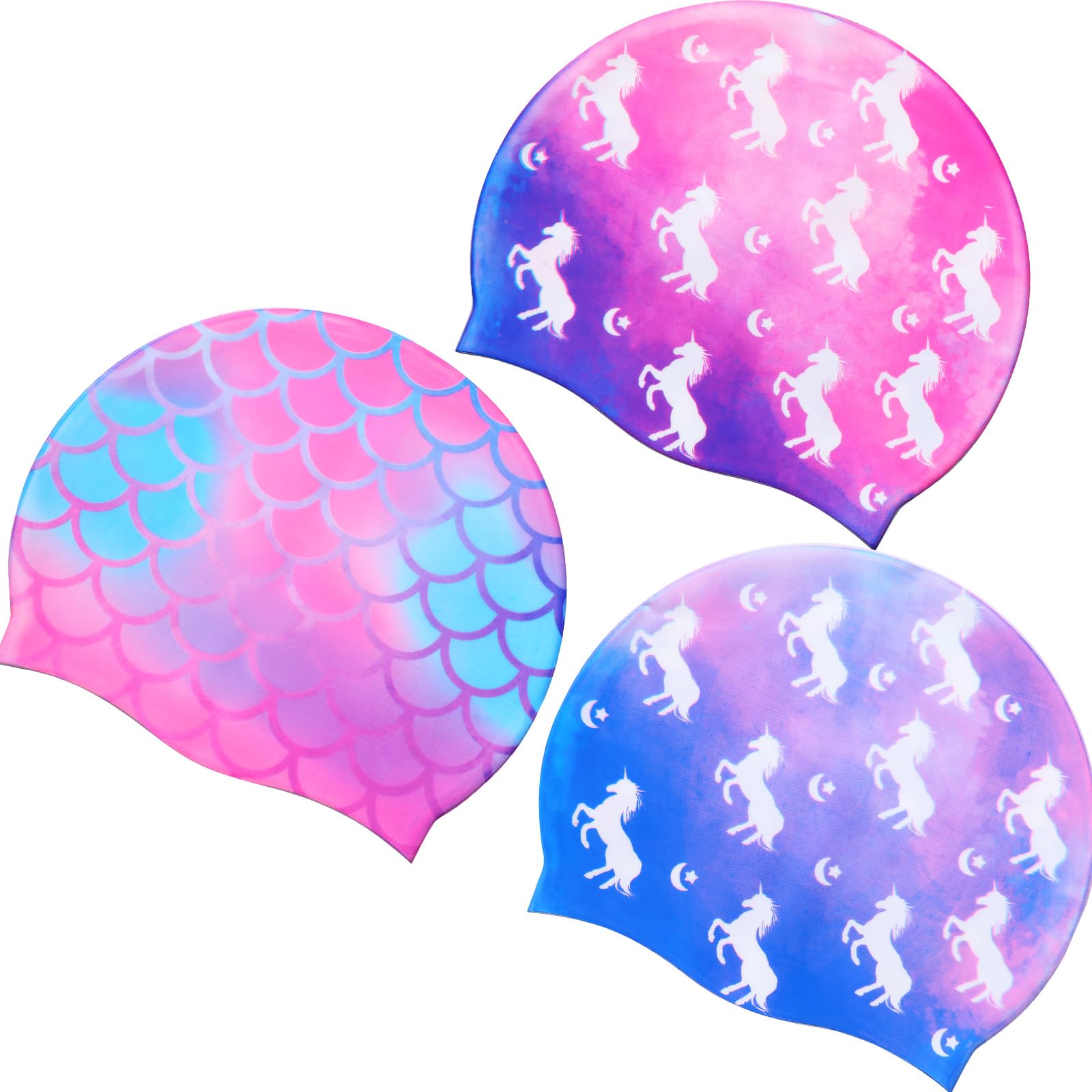 Syhood 3 Pcs Kids Swim Caps Baby Waterproof Bathing Caps Children Cartoon Swimming Hat for Long Short Hair Kids Boys Girls (Vivi