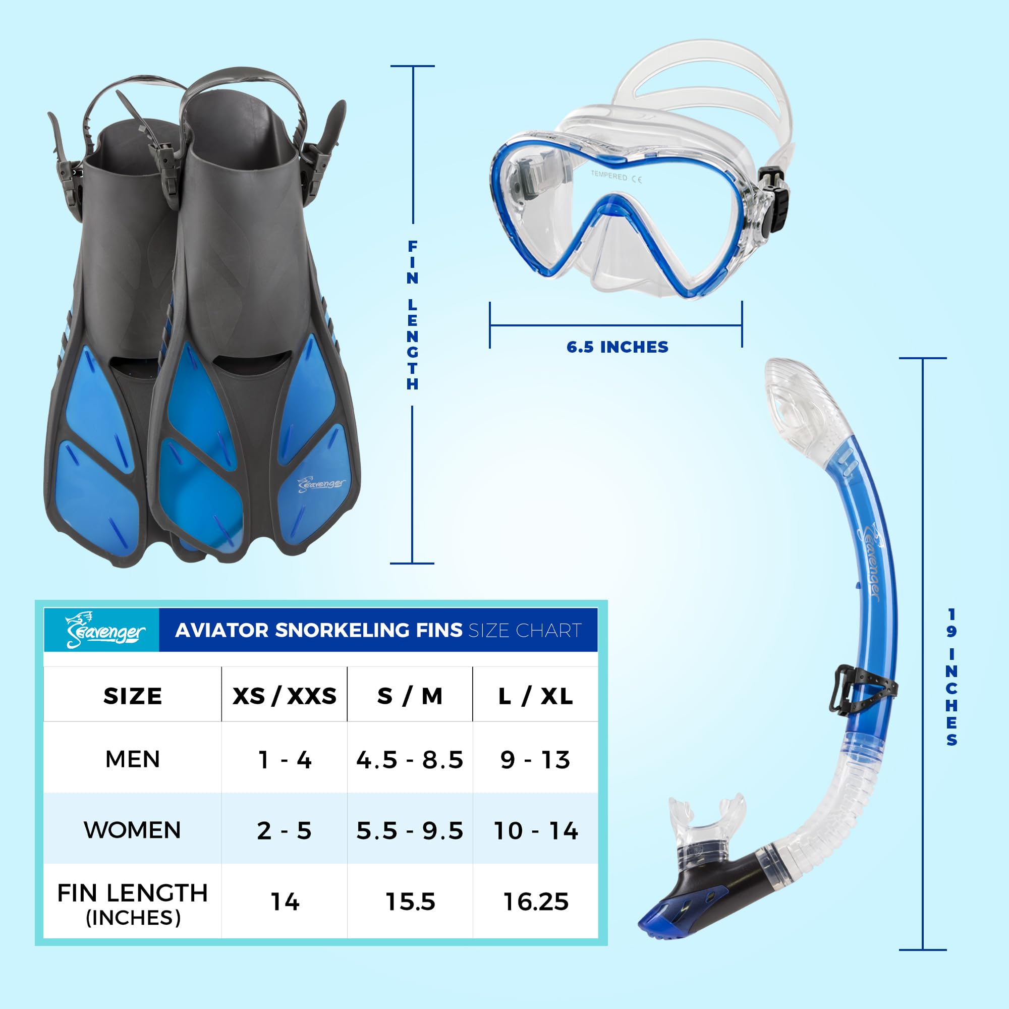 Seavenger Diving Dry Top Snorkel Set With Trek Fin, Single Lens Mask And Gear Bag, L/Xl - Size 9 To 13, Gray/Black Silicon/Orang