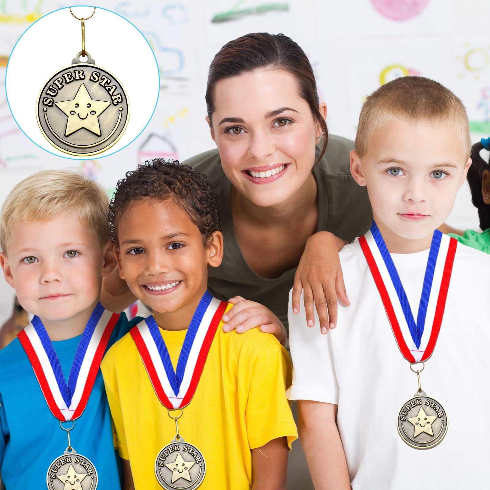Remuuly Super Star Award Medals Bulk 2 ' ' Gold Medals Award Medallion With Neck Ribbon Metal Trophy Prize Gift For Competition