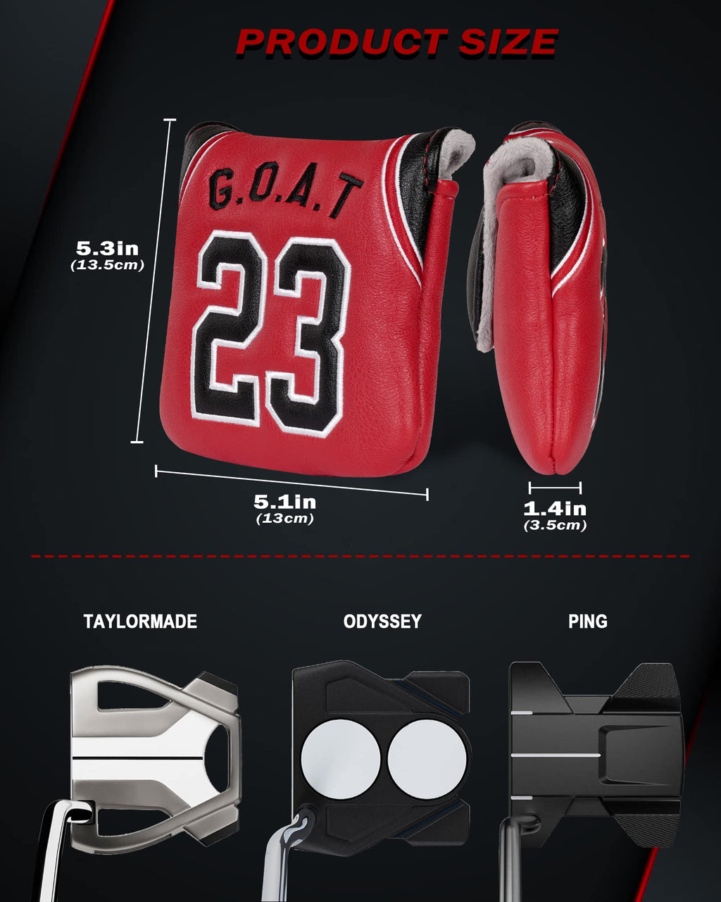 Golf Headcovers Red No.23 Square Mallet Putter Cover, Mallet Putter Cover,Putter Cover For Scotty Cameron Odyssey Taylormade Spi