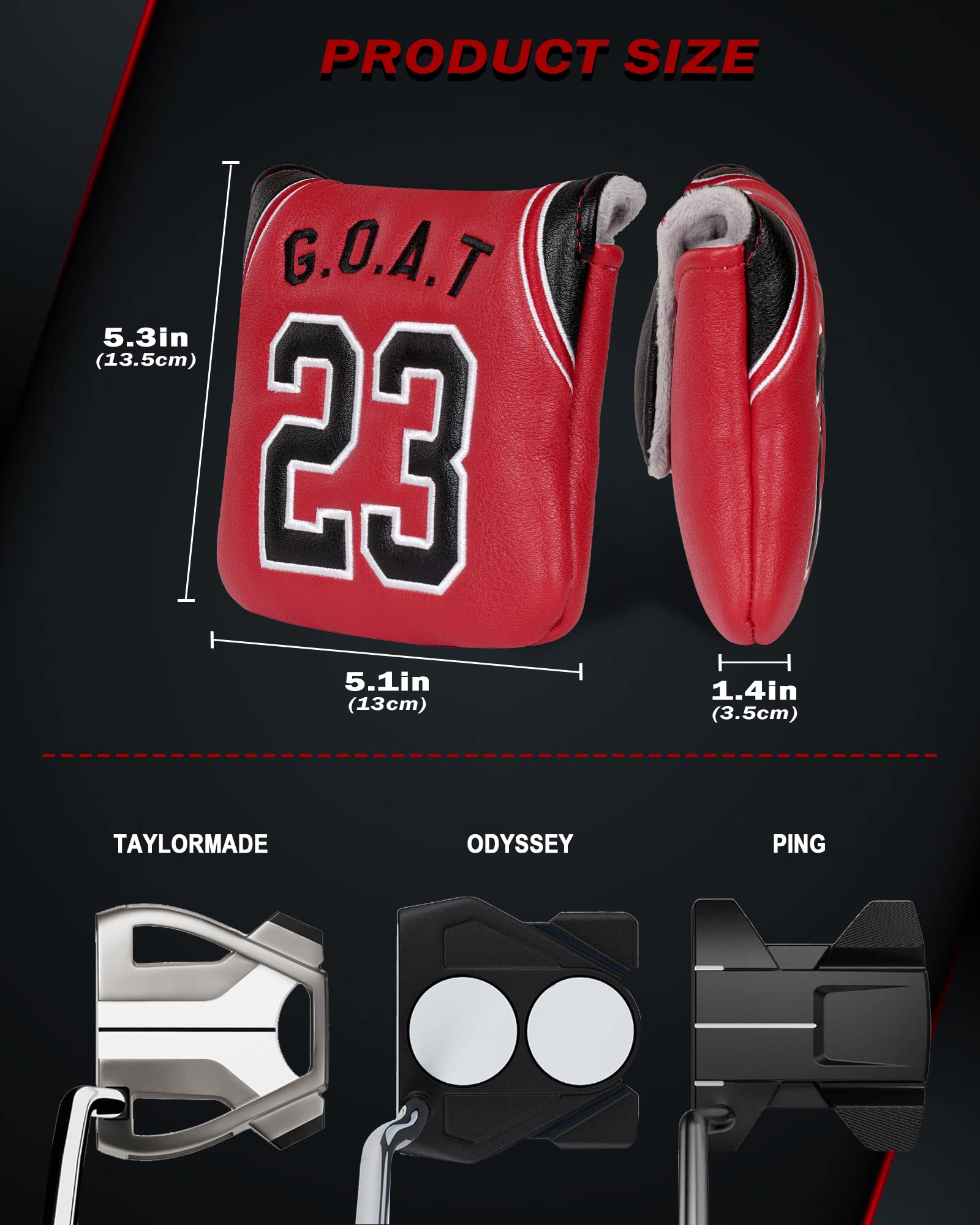 Golf Headcovers Red No.23 Square Mallet Putter Cover, Mallet Putter Cover,Putter Cover For Scotty Cameron Odyssey Taylormade Spi