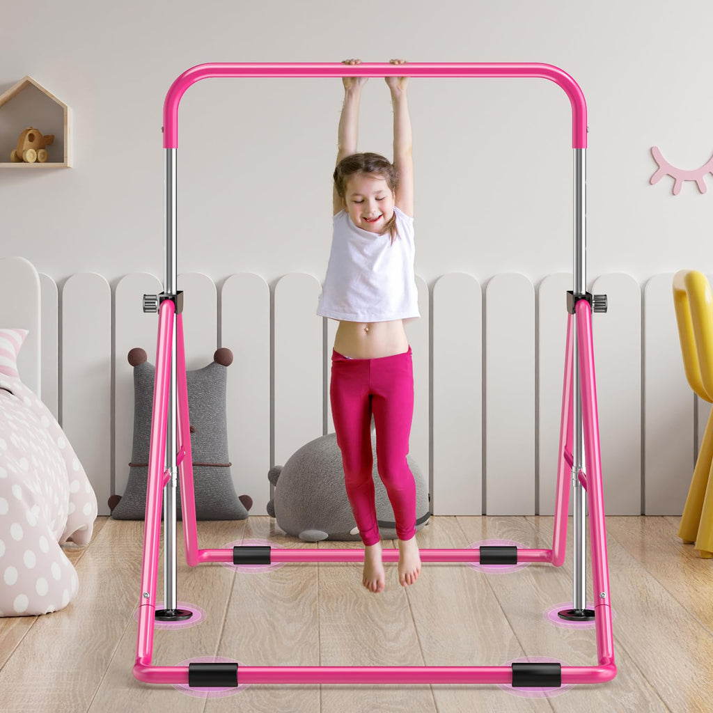 Safly Fun Expandable Gymnastics Bars Junior Training Bar Gymnastic Folding Horizontal Bars With Mat For Kids(Pink+Mat)