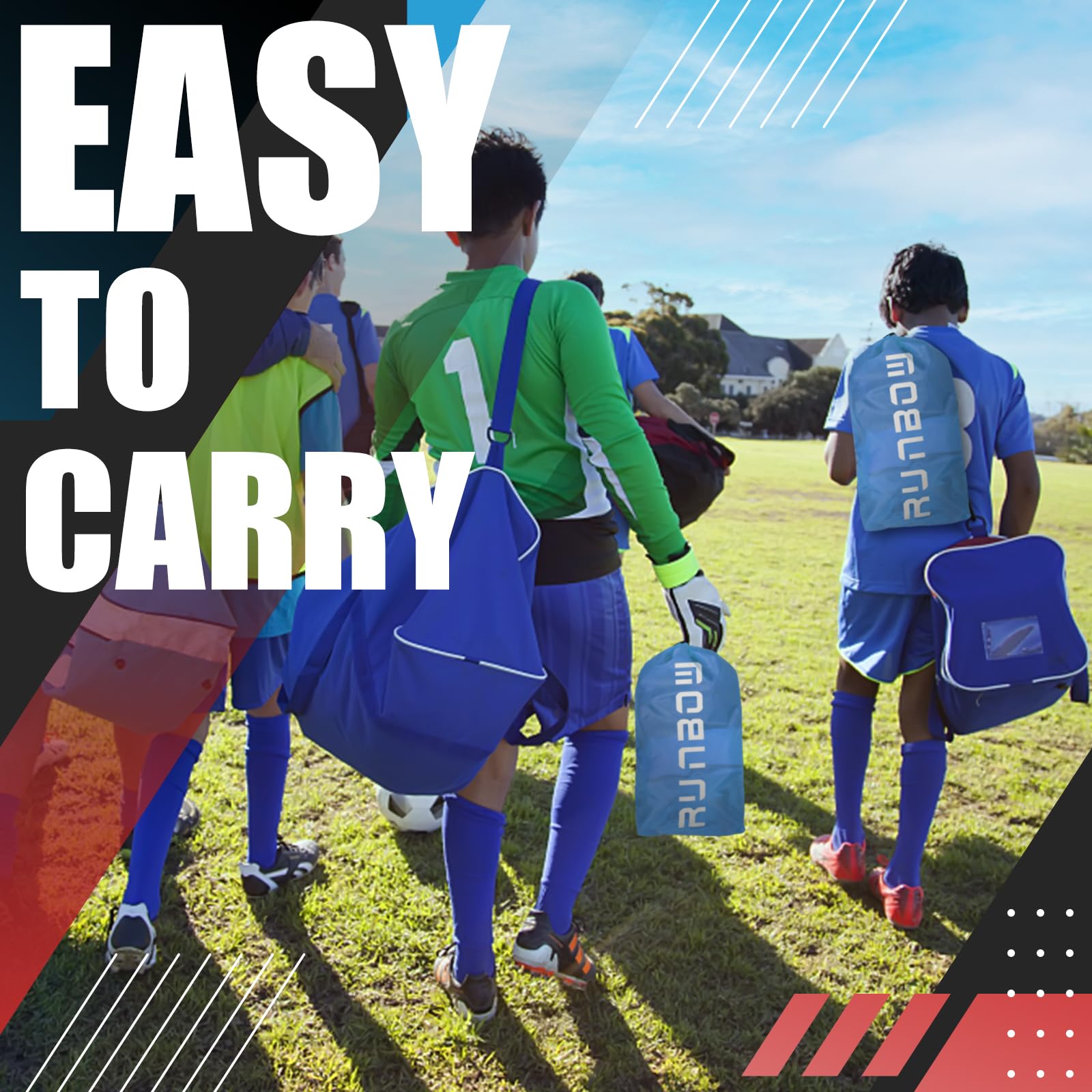 Runbow 6X4 Ft Portable Kids Soccer Goal For Backyard Practice Soccer Net With Carry Bag Set Of 2 (6X4 Ft, Blue-Red, 2 Pack)