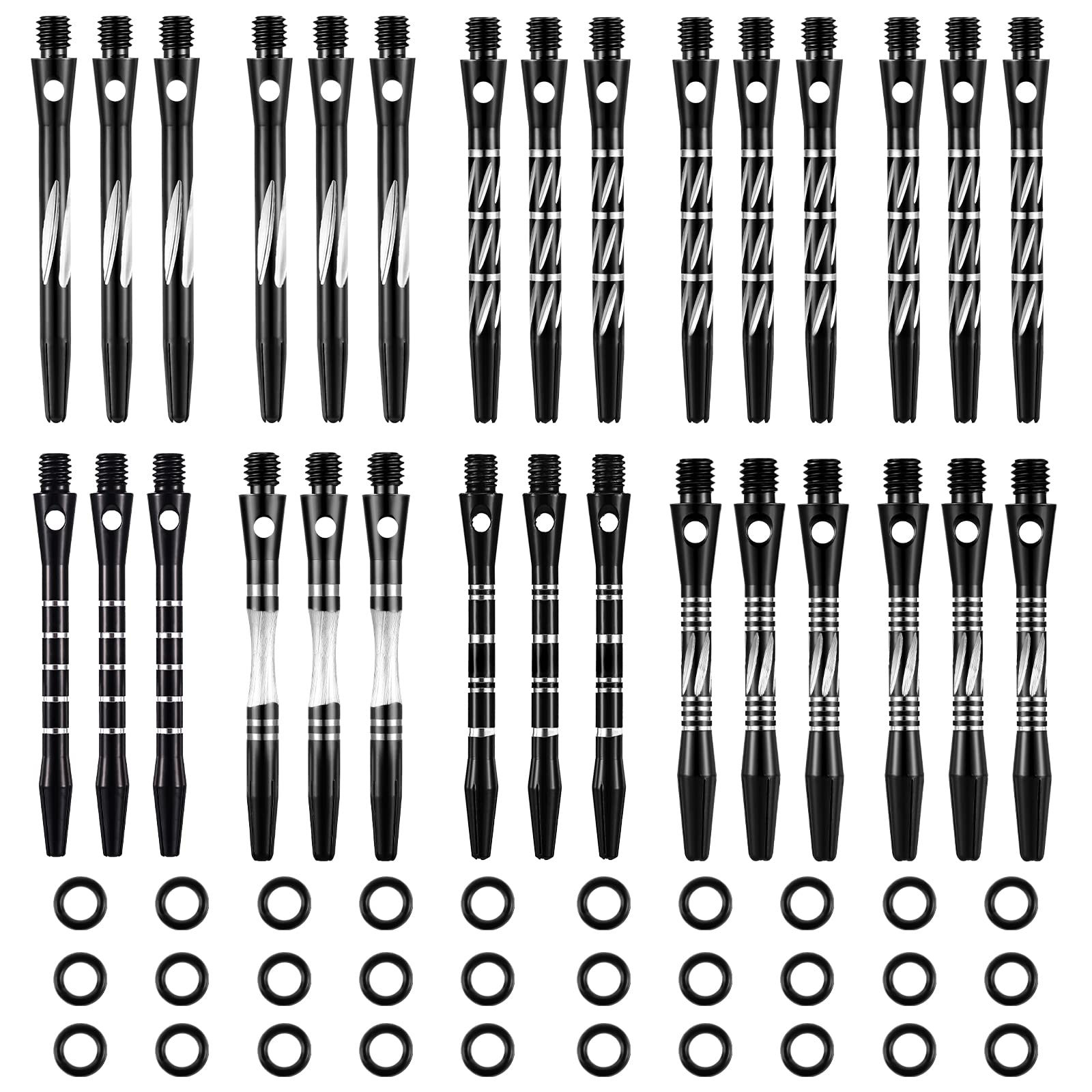 Skylety 30 Pcs Dart Shafts for Steel Tip Medium 2BA Thread Aluminium Alloy Dart Stems 50 mm 53 mm with Rubber Rings Replacement 