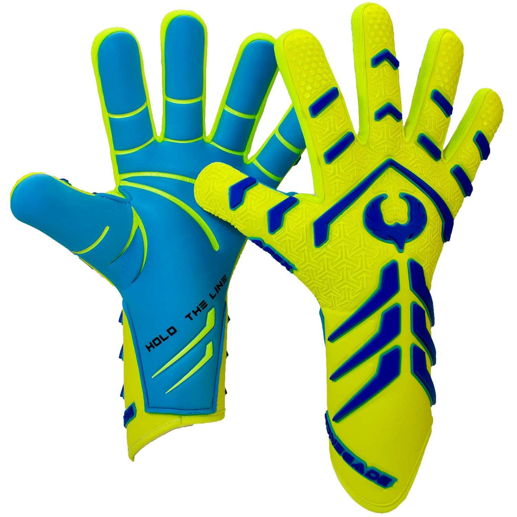 Renegade Gk Apex Xtreme Professional Strapless Goalie Gloves | 4Mm Ext Contact Grip | Neon Yellow & Blue Soccer Goal Keeper Glov