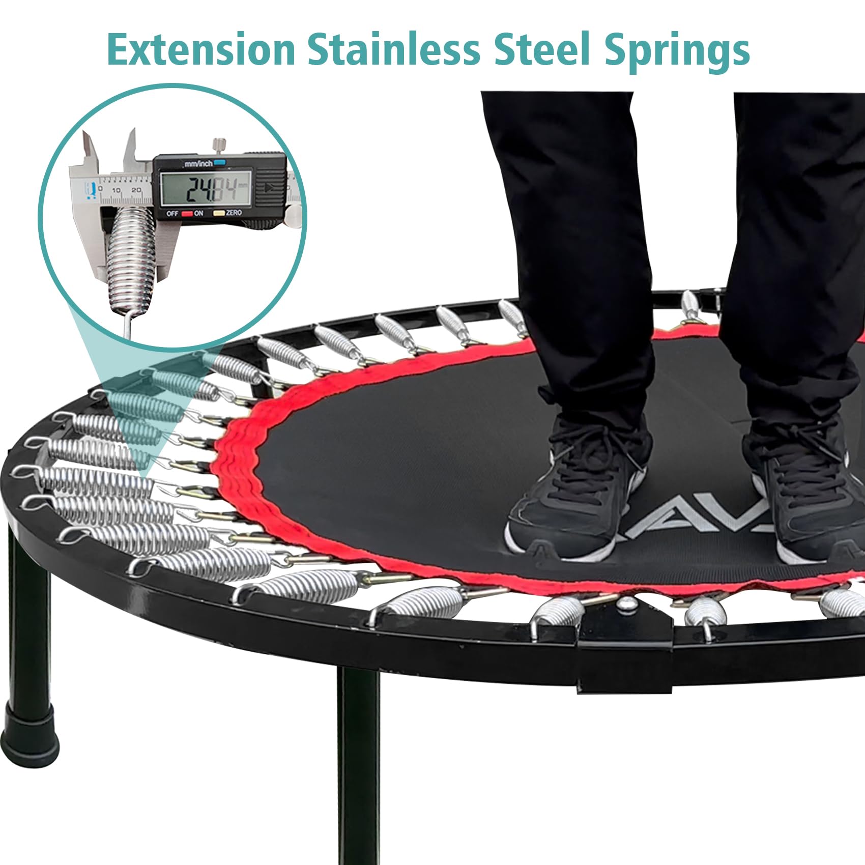 Ravs Mini Trampoline For Kids Adults 40'' Foldable Fitness Rebounder Kids Trampoline With 5 Levels Height Adjustable Handle Resi
