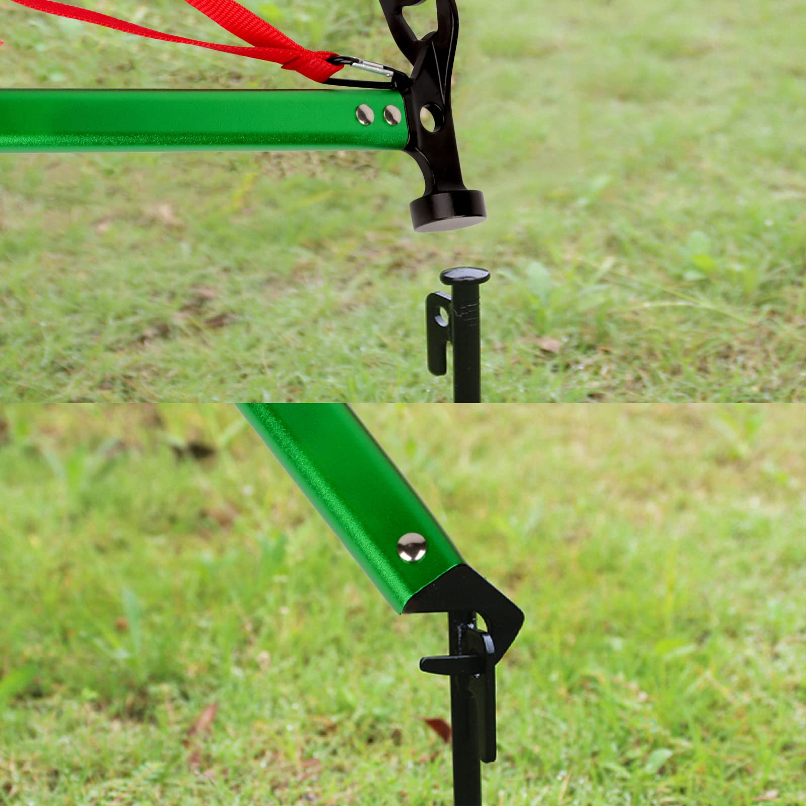 Carbon Steel Aluminum Camping Hammer, 12 Small Lightweight Three-In-One Functional Tent Stake Hammer For Hiking Kit Green