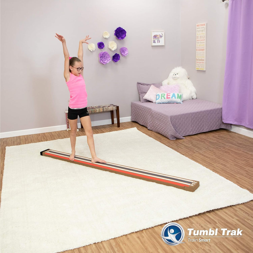 Tumbl Trak 8 Ft Laser Beam With Solid Wood Core, Low Gymnastics Balance Beam For Home