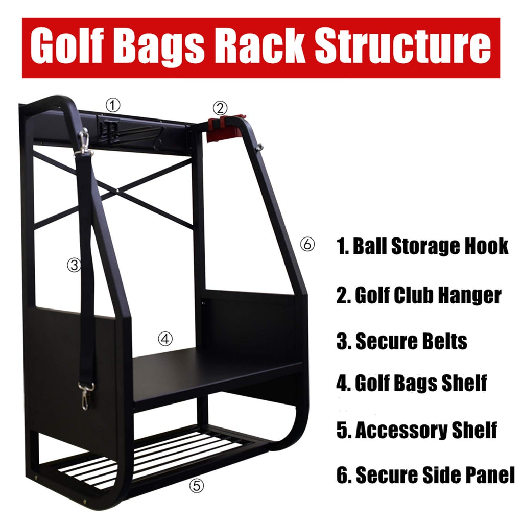 Walmann Wall Mount Golf Bag Organizer For Garage, Extra Large 2 Golf Bag Stand Golf Equipment And Accessories Storage Rack For G