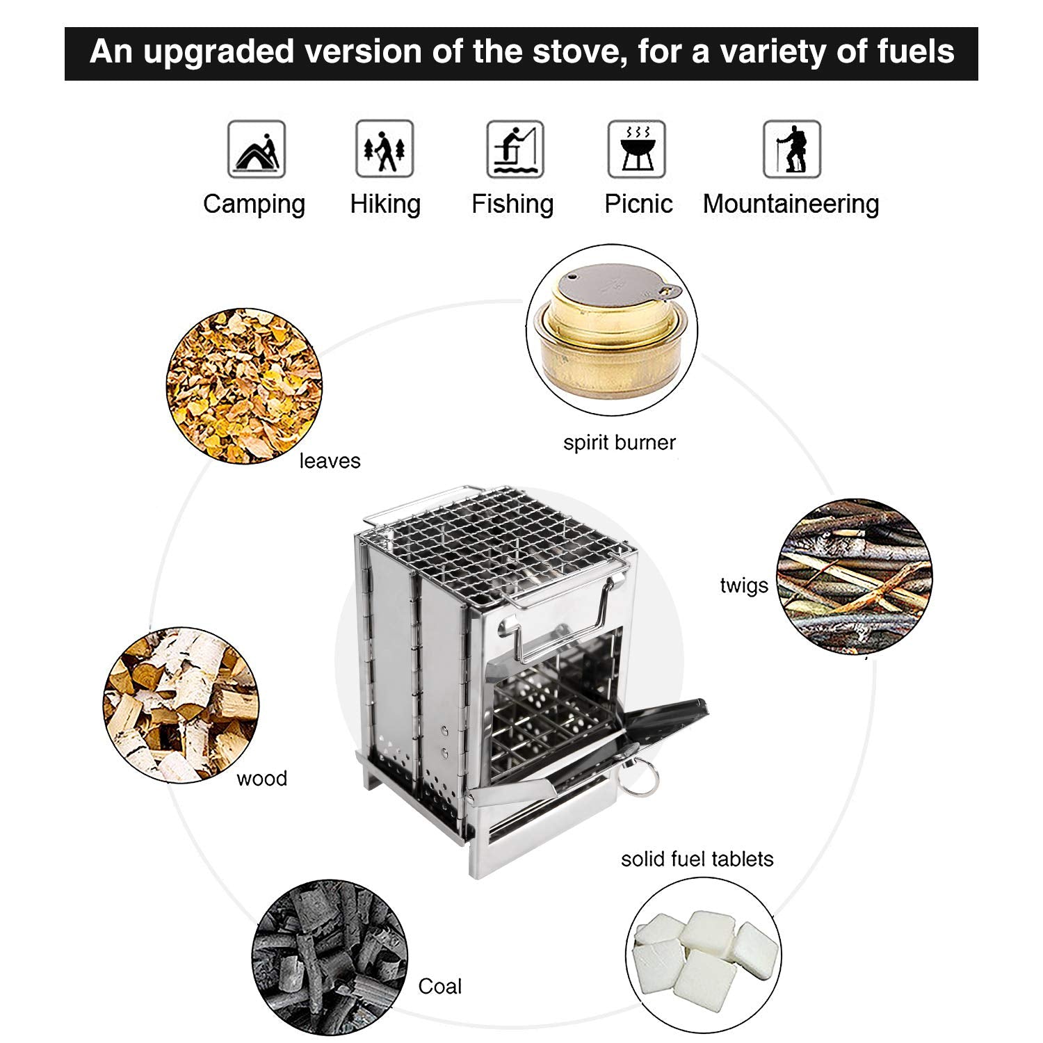 Redcamp Wood Burning Camp Stove Folding Stainless Steel 304# Grill, Small Portable Backpacking Stove For Hiking Camping Picnic B