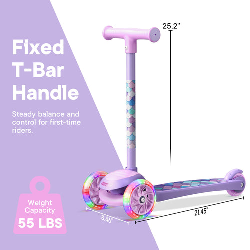 3 Wheel Scooter for Kids, Smooth Light Up LED Front Wheels, Wide Anti Slip Deck, Rear Foot Brake, Easy Lean to Steer Maneuvering
