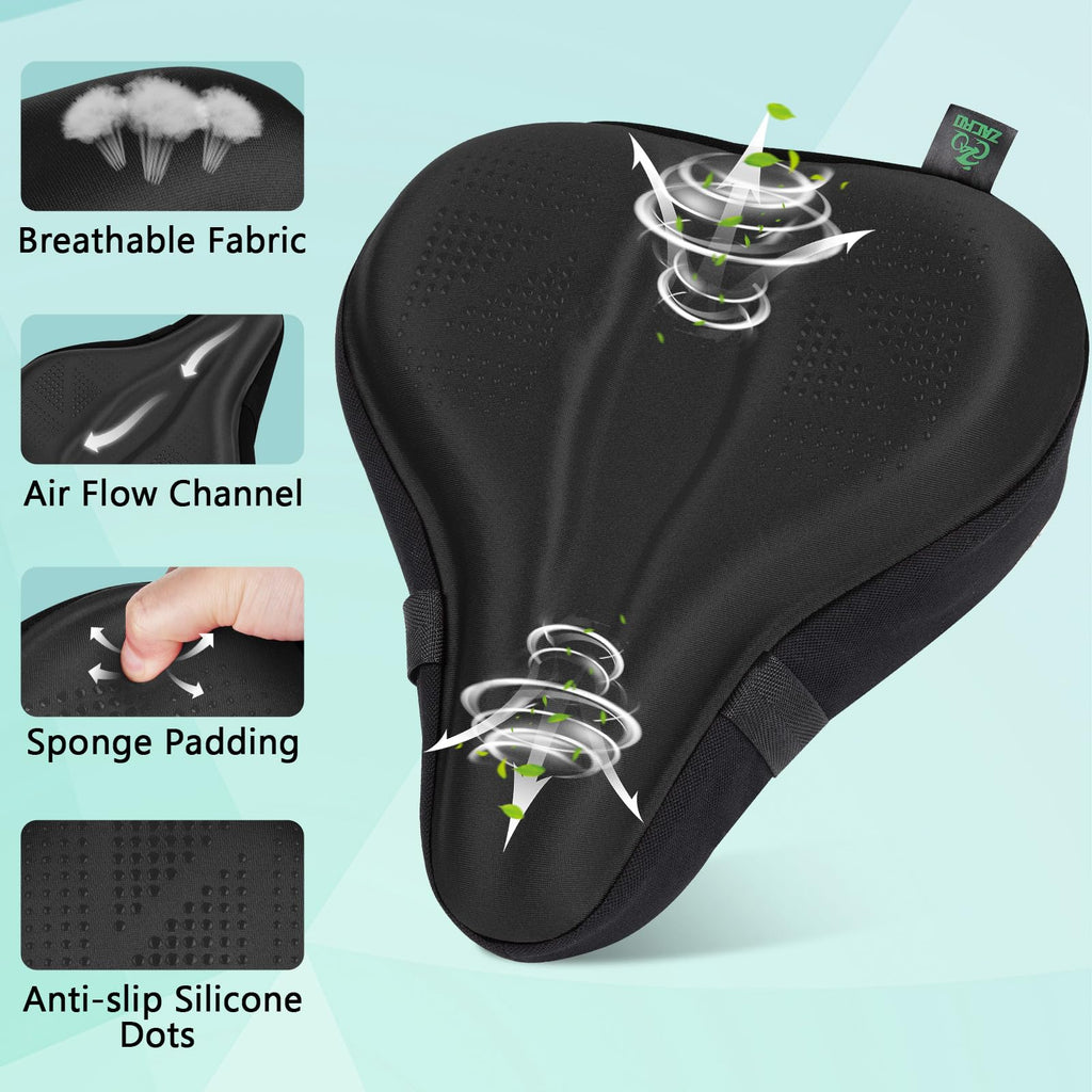 Zacro Bike Seat Cushion - Padded Gel Bike Seat Cover For Men & Women Comfort, Extra Soft Bicycle Saddle Fit With Peloton, Spin S