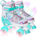 Kids Roller Skates For Girls Boys - Teal For Little Kids Age 4 5 6 7- Adjustable All Light Up Wheels Indoor Outdoor Sports Birth