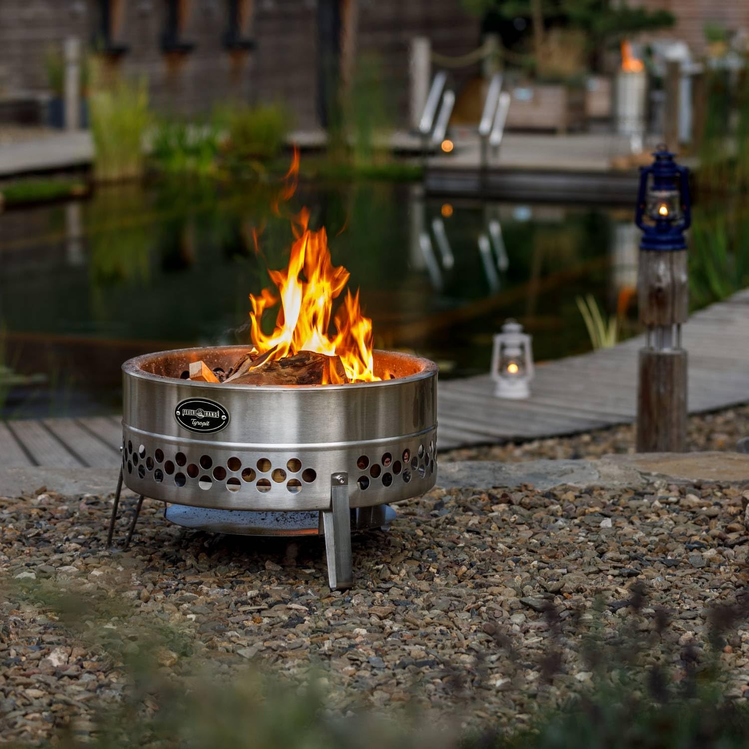 Petromax Feuerhand Tyropit Fire Bowl, Even Heat Low-Smoke Low-Soot Stainless Steel Fire Pit For Campfires, 22.4 Inch Diameter
