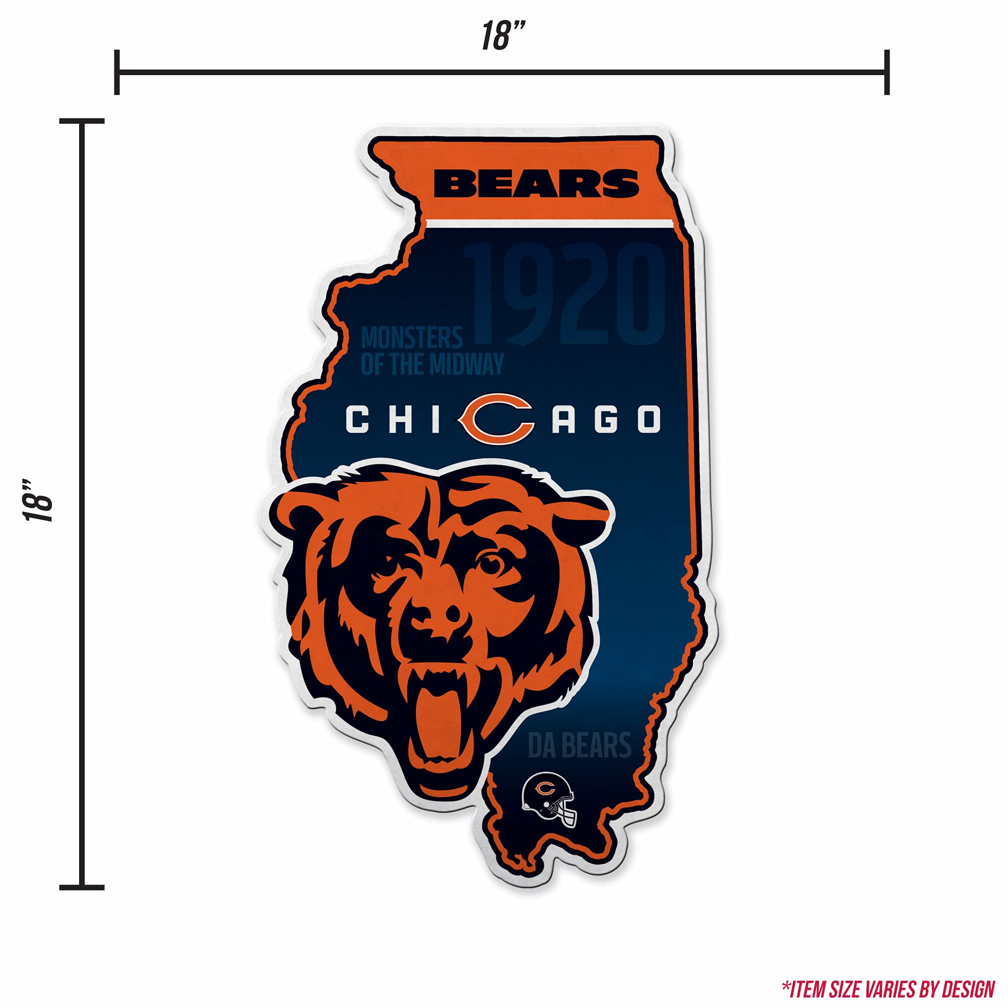 Rico Industries Nfl Chicago Bears State Shape Shape Cut Pennant - Home And Living Room D  Cor - Soft Felt Ez To Hang 18X0.10X18