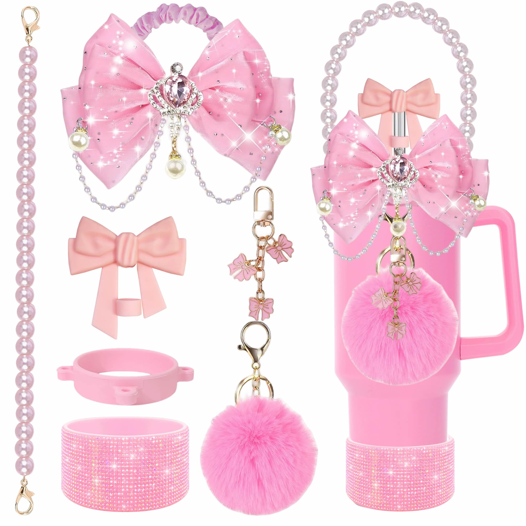 Pink Bling Cup Accessories Set for Stanley 24/30/40oz, Rhinestone Boot