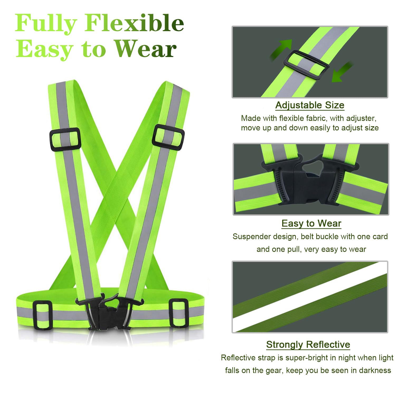 Sawnzc Reflective Vest 2Pack, High Visible Reflective Running Vest Gear For Biking Motorcycle Dog Walking, Adjustable Safety Ves