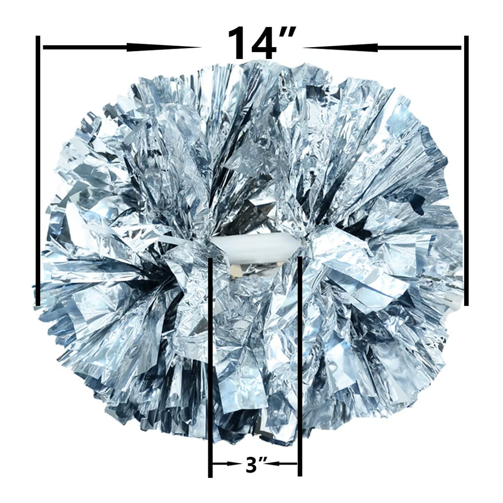 Hooshing 2Pcs Silver Pom Poms Cheerleading With Baton Handle For Team Spirit School Sports Dance Cheering