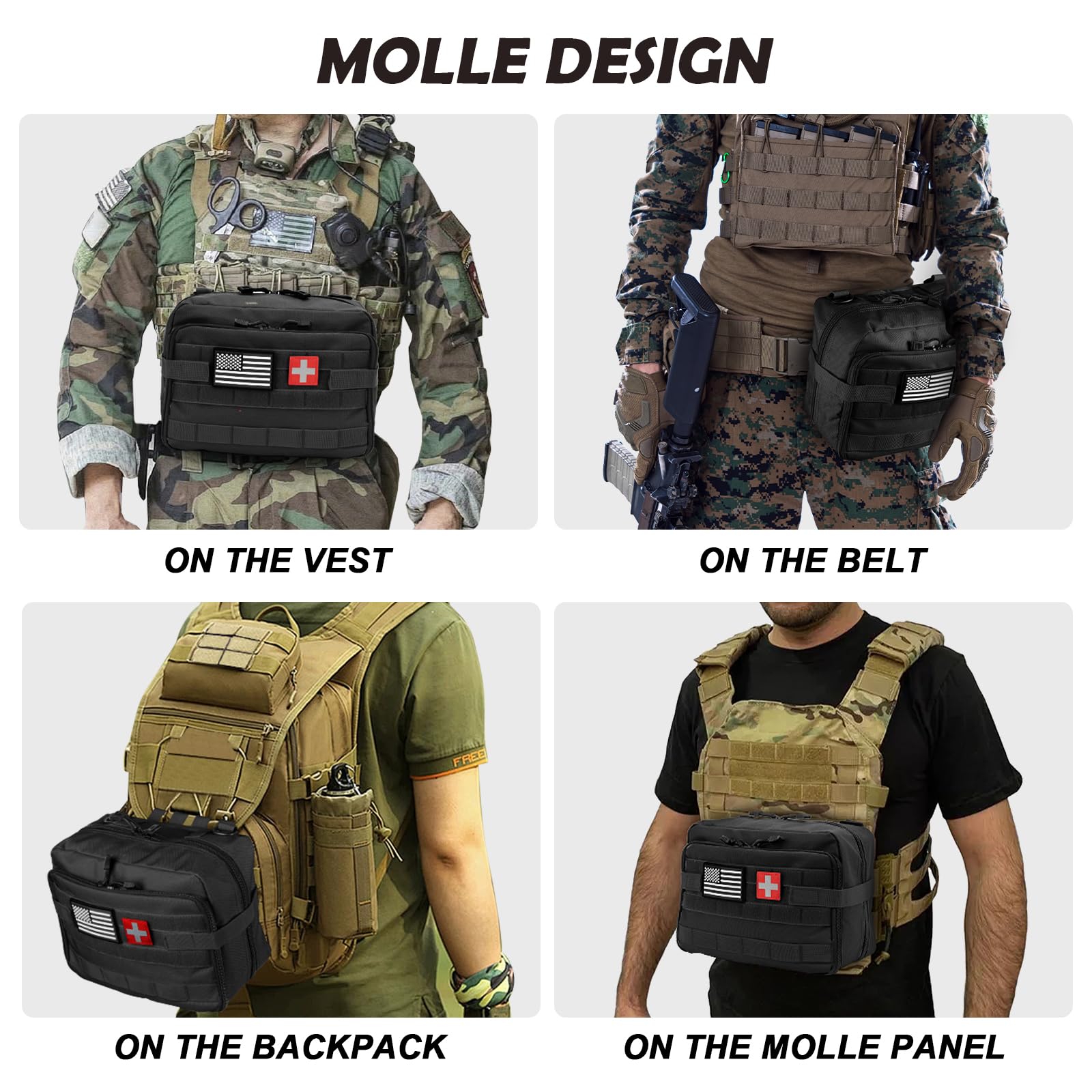 Jueachy First Aid Pouch: Molle Tactical Medical Ifak Pouch - Large Capacity - Black