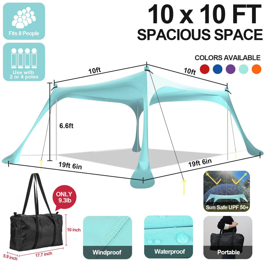 Buheco Beach Tent Pop Up Shade 10X10Ft Beach Canopy Sun Shelter Upf50+ With 4 Foldable Poles-Portable Carrying Bag-Sand Shovel-G