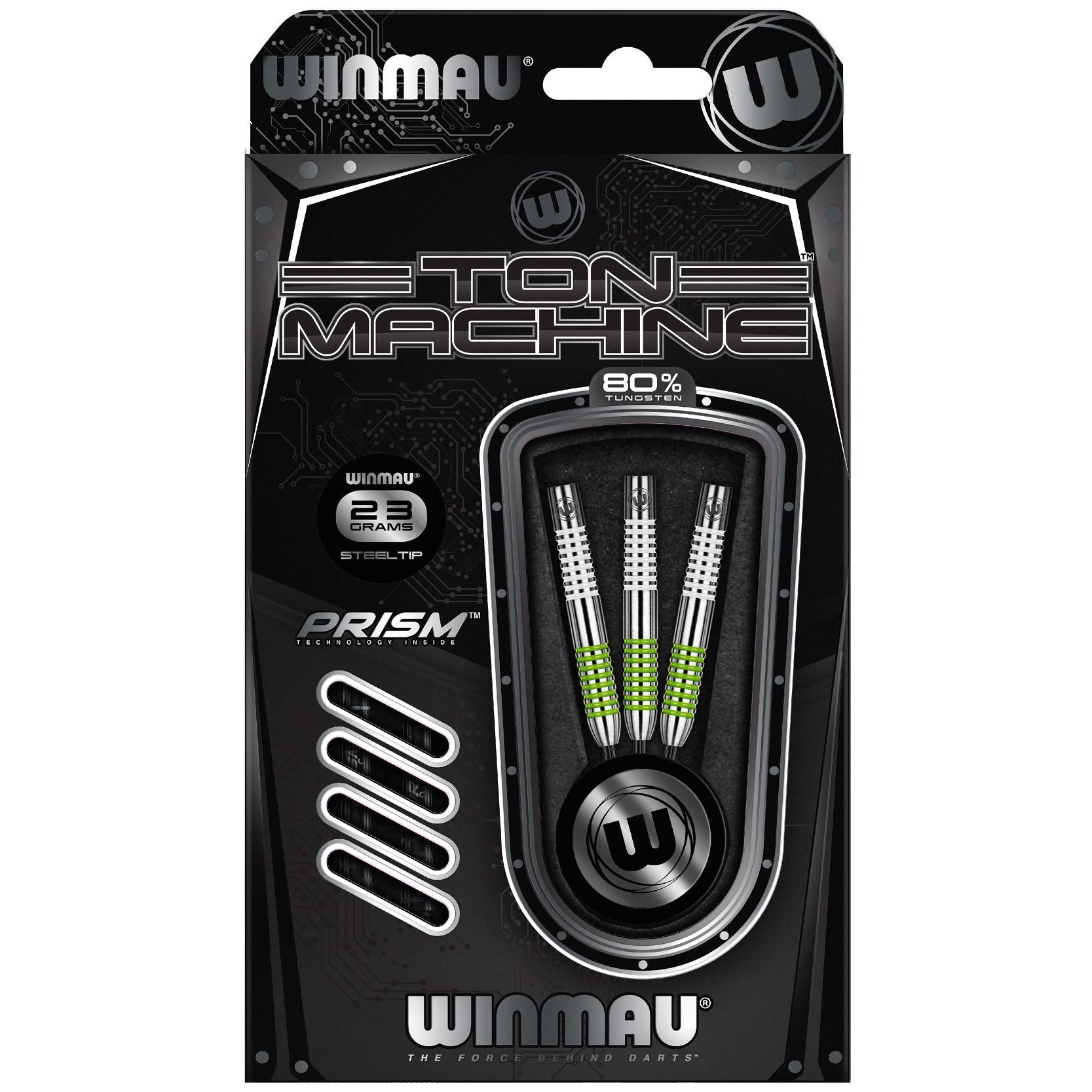 Winmau Ton Machine 23G Tungsten Darts With Prism Flights And Shafts (Stems)