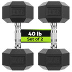 Hex Dumbbell Rubber Encased Dumbbell Strength Training Hex Dumbbell, Hand Weight For Workout & Exercise/Pair Of 40Lb
