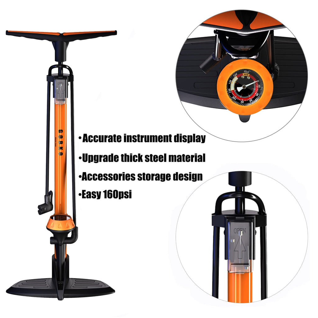Gobko Bike Floor Pump With Gauge,Floor Bicycle Pump With Both Presta And Schrader Bicycle Pumps Valves High Pressure 160Psi Mult