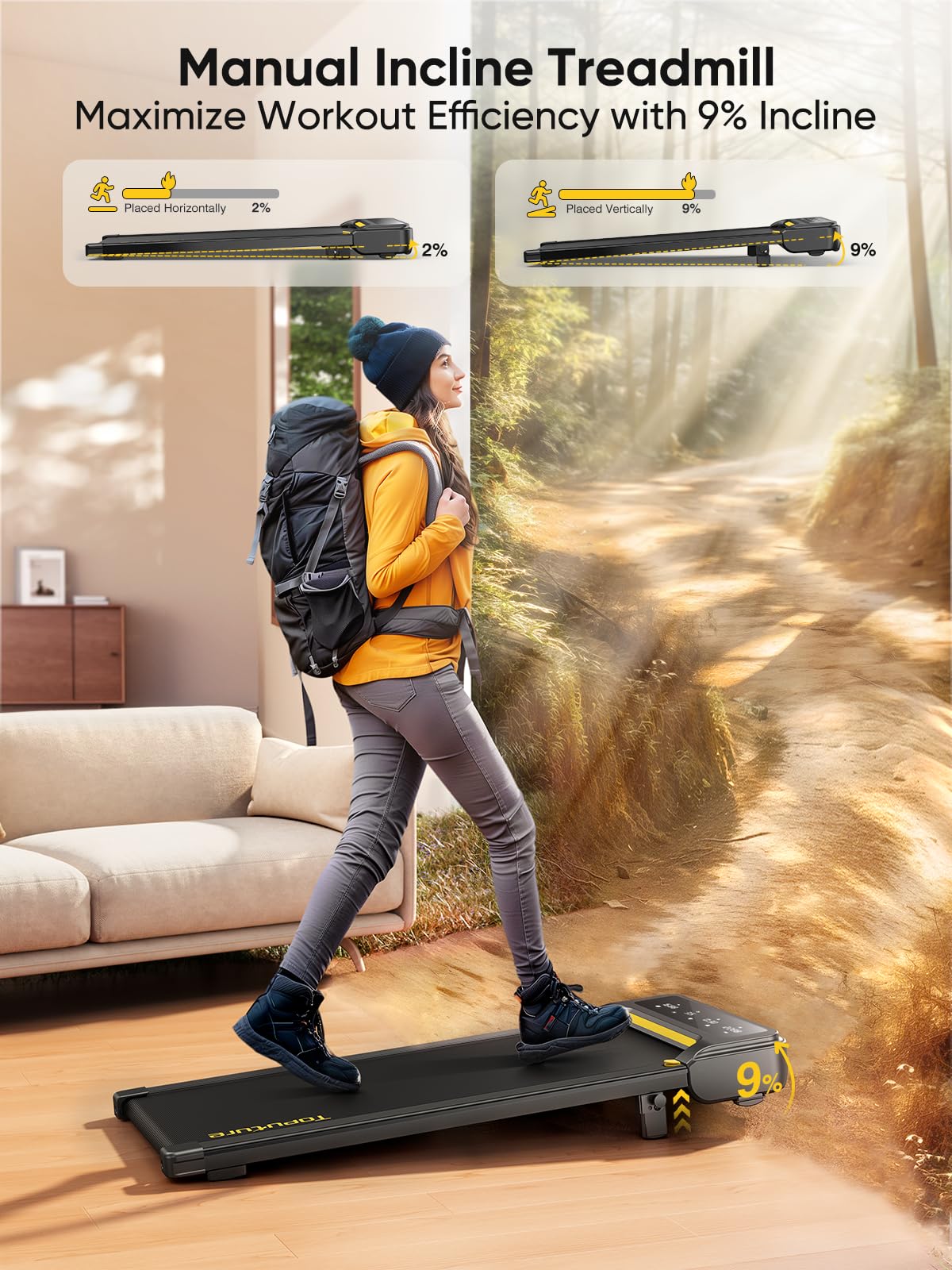 Walking Pad With Incline, Under Desk Treadmill, Portable Treadmills For Home/Office, 2.5Hp Walking Jogging Running Machine 300 L