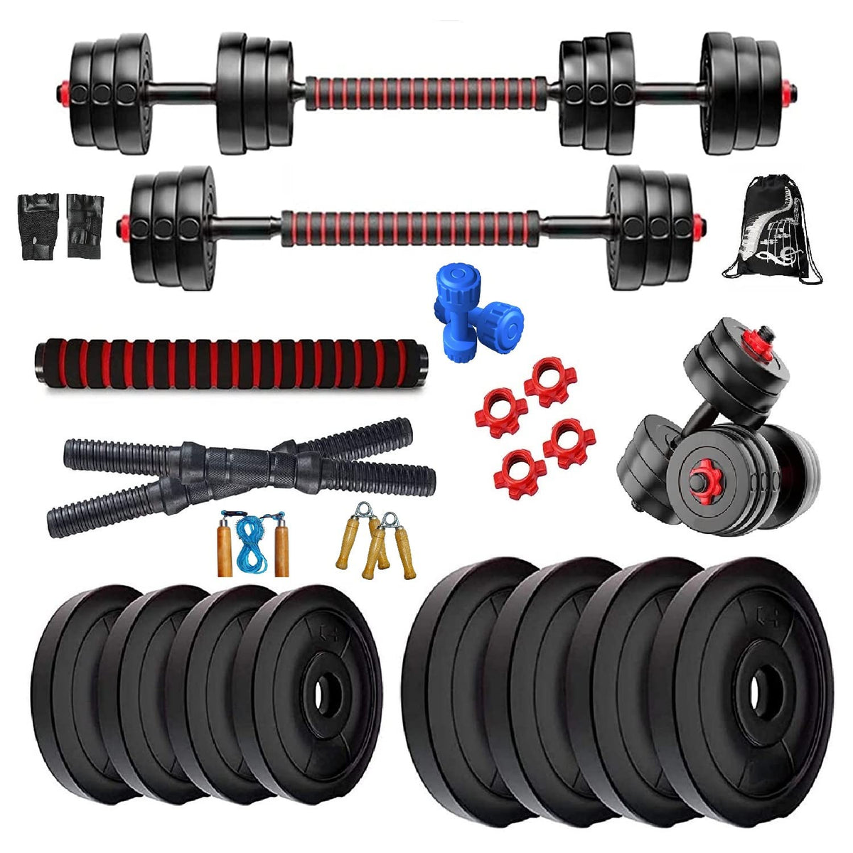 Bodyfit Adjustable Dumbbell Set Combo Kit, Gym Set Strength Training Set With Weight Plates. (10Kg Gym Set)
