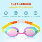 Kids Swim Goggles Swimming Goggles For Toddler Children Girls Boys Youth, Anti-Fog Waterproof Uv Protection Clear Vision Mirror