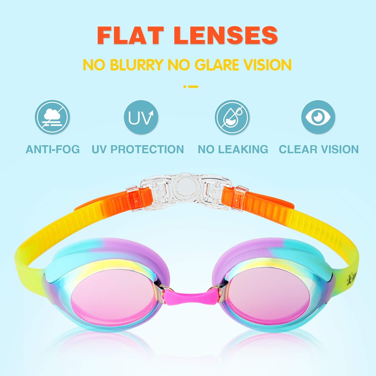 Kids Swim Goggles Swimming Goggles For Toddler Children Girls Boys Youth, Anti-Fog Waterproof Uv Protection Clear Vision Mirror