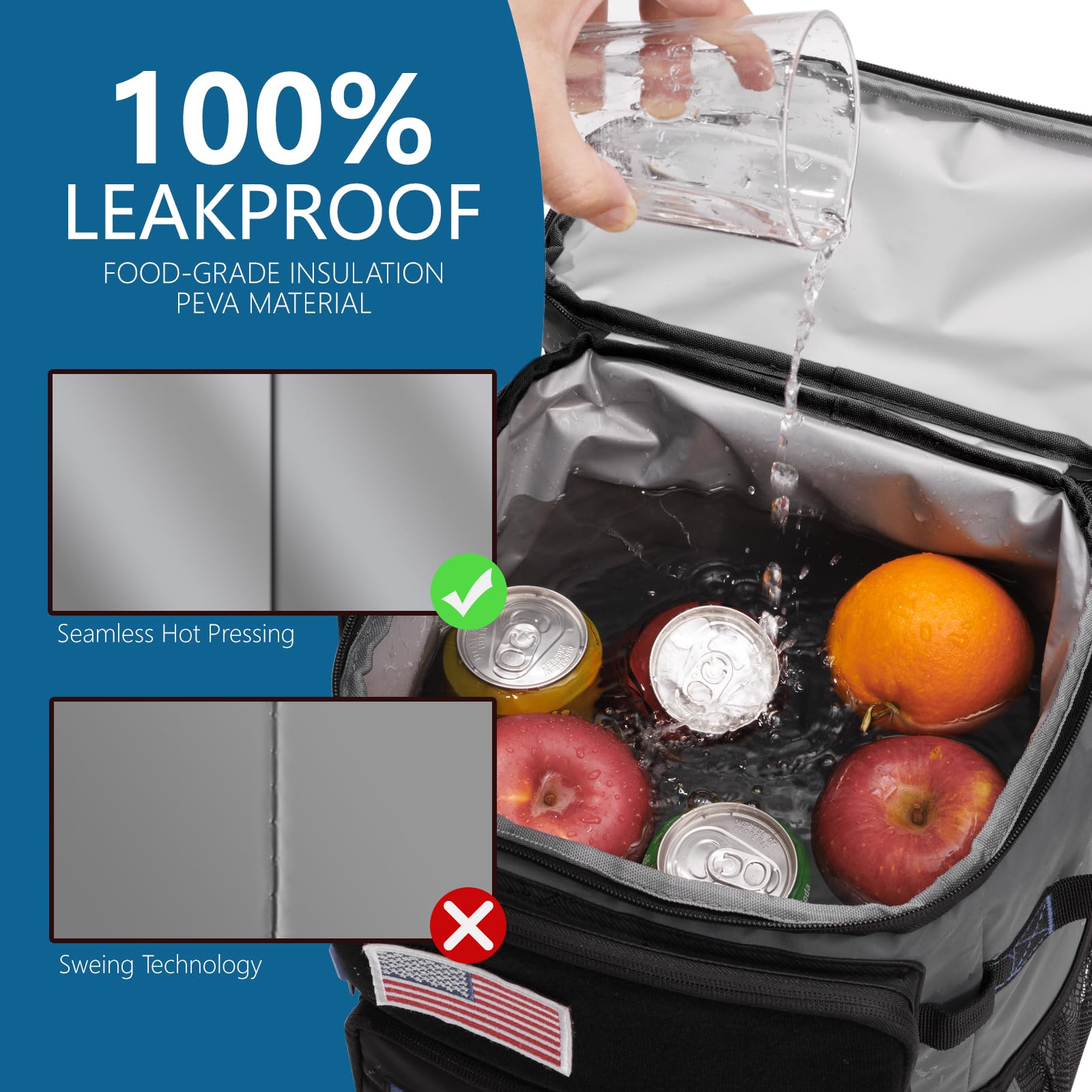 Coolrex Large Backpack Cooler 36 Can Cooler Backpack With 2 Insulated Compartments Leak Proof Waterproof Travel Backpack, Campin