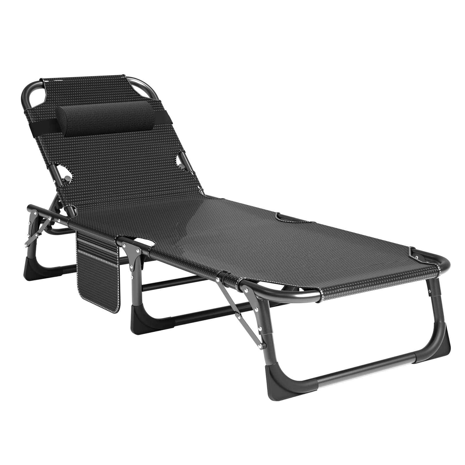 Lilypelle Portable Folding Cot Bed, Adjustable 6-Position Adults Reclining Chaise With Pillow, Outdoor Portable Lounge Chair Sle