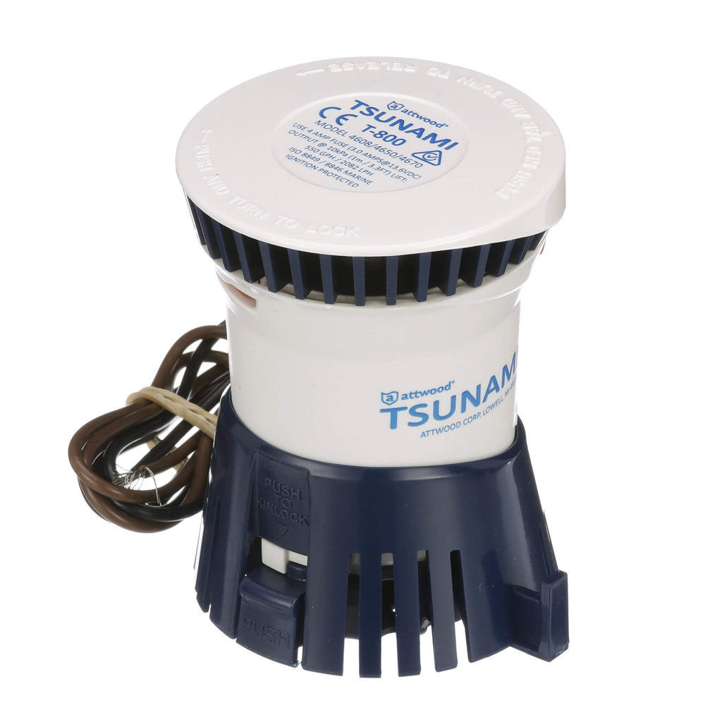 Attwood 4608-7 Tsunami T800 Bilge Pump, 800 Gph, 12-Volt, Barbed -Inch Diameter Outlet, 29-Inch Wire