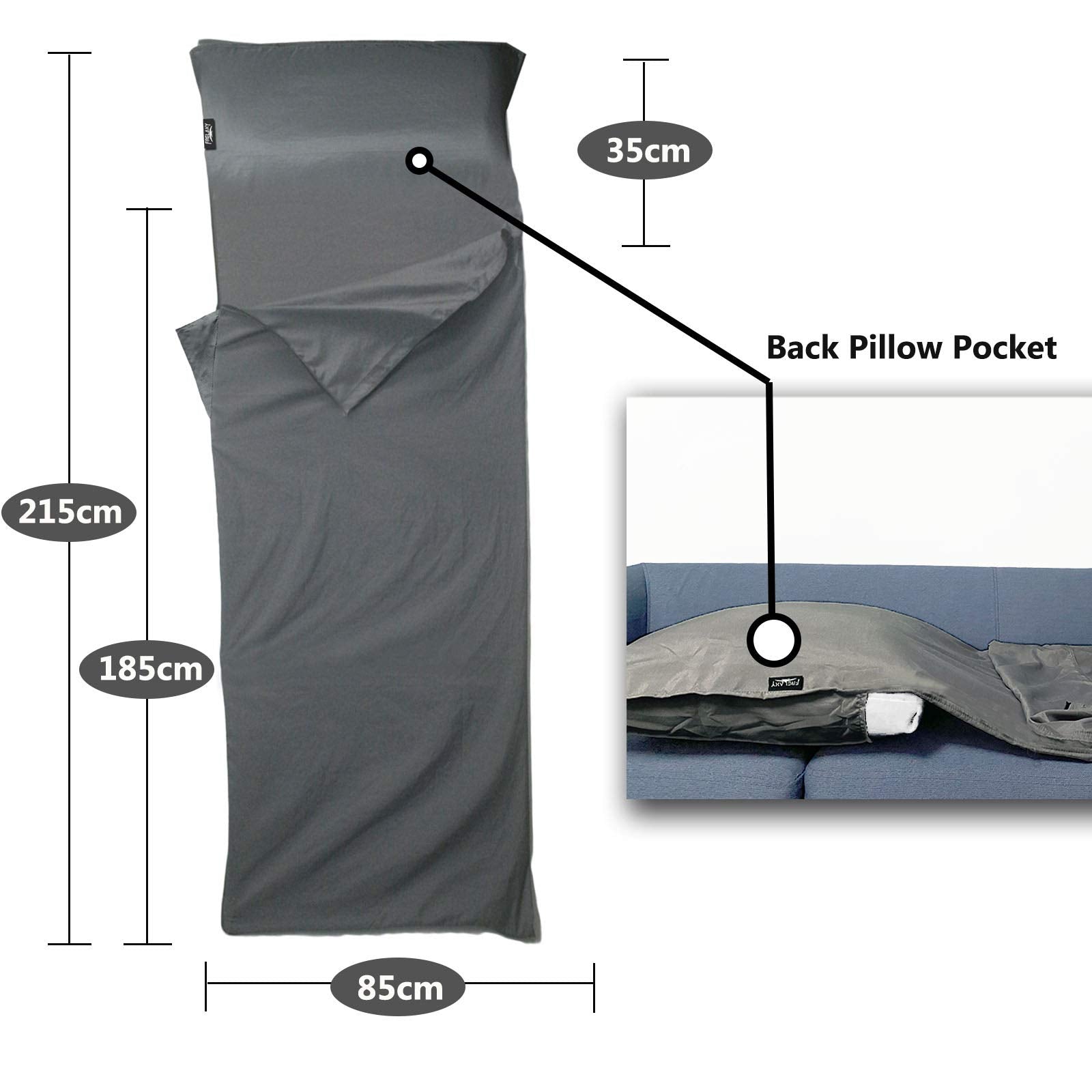 Frelaxy Sleeping Bag Liner, Warm Weather Ultralight Comfy & Easy Care Travel & Camping Sheet With Pillow Pocket, 4 Seasons Cold,
